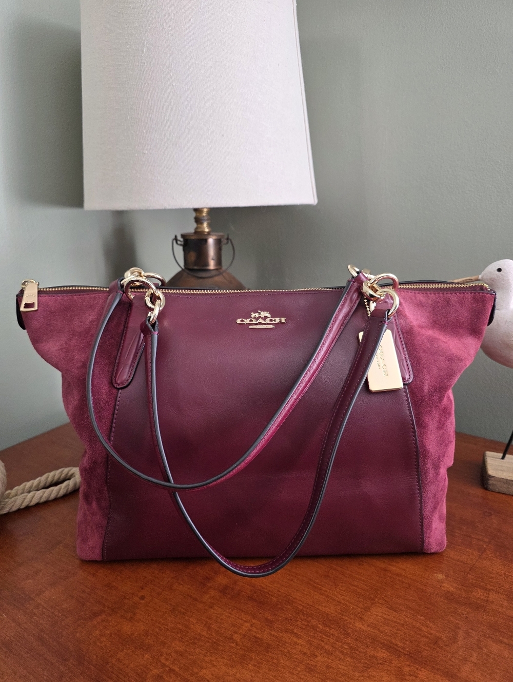 Coach F54579 Ava Tote Shoulder Oxblood Burgundy Suede Leather Bag - Picture 16 of 16